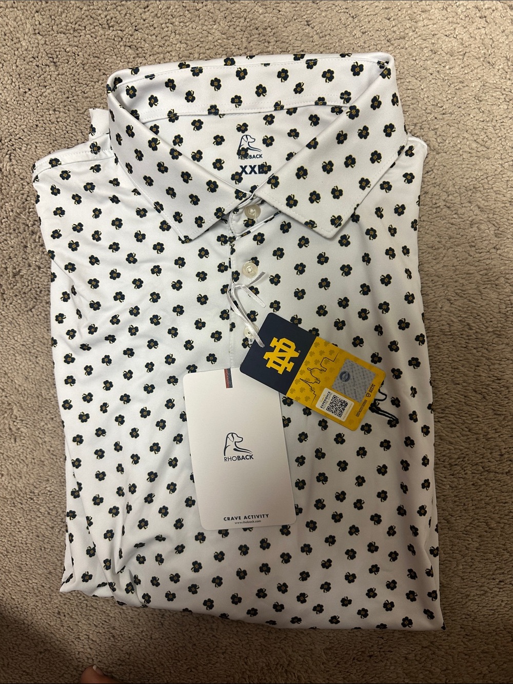 Rhoback White Polo with Black Floral Print